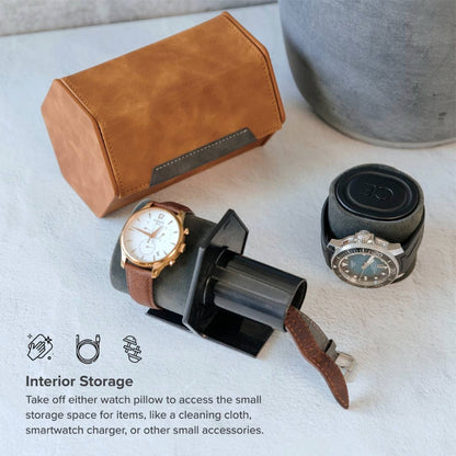 2-Slot Brown Travel Watch Roll